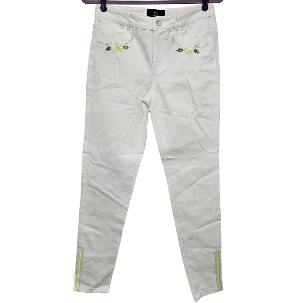 Cynthia Rowley White Floral Embroidered Jeans NWT